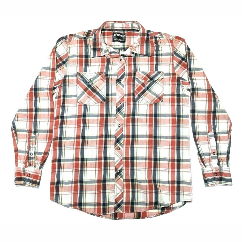 Skully Mens L Long Sleeve Metal Snap Western Shirt